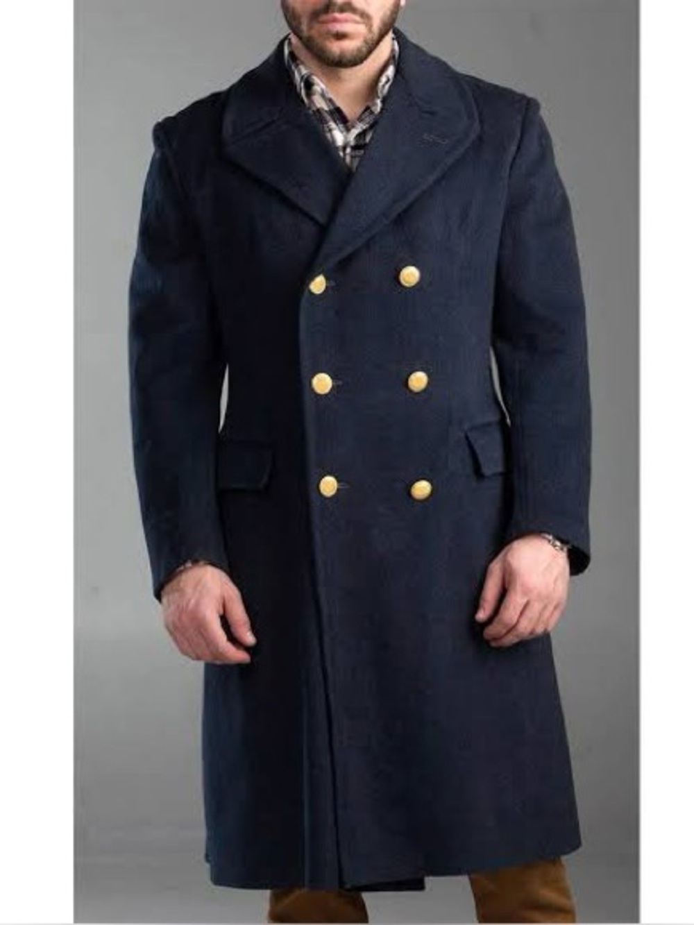 Vtg UGECO French Military Men's Double-Breasted Navy Wool Coat Gold Buttons, 36R